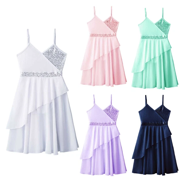 Kid Ballet Dance Leotard Spaghetti Straps Bowknot Criss Cross Back Lyrical Dress