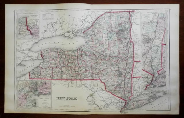 New York State Hudson Valley Niagara Falls 1876 O.W. Gray fine large map