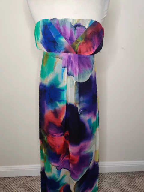 Asos Floral Colorful Maxi Dress Size 2 Strapless Chiffon Abstract Womens 3