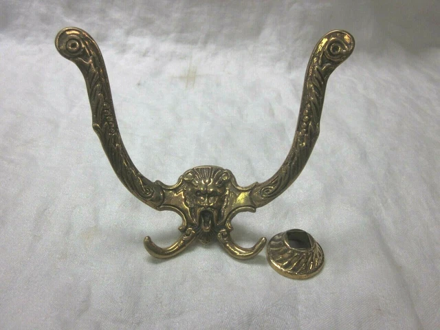 Brass Hook MID-EVIL Faced Hanger Wall Mount Hat Coat Vintage Decor #2
