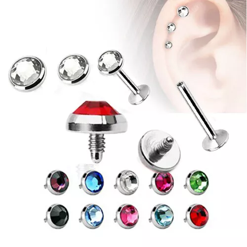 TITAN Ohr Helix Tragus Lippen Piercing Stecker Flache Kristall Platte Labret Ohr