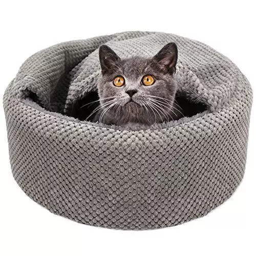 Winsterch Washable Warming Cat Bed House,Round Soft Cat Beds for Indoor Cats,...