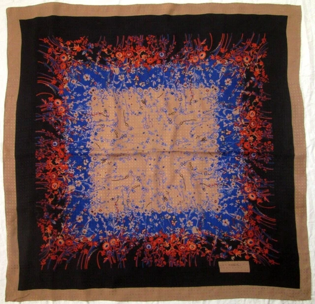 Foulard Valentino En Soie Vintage - Modèle Authentique Vert Et Noir 78x80 Cm - Occasion