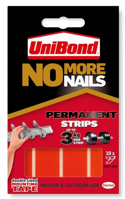 UniBond No More Nails Strisce Permanenti 19mm x 5cm (10 Strisce)