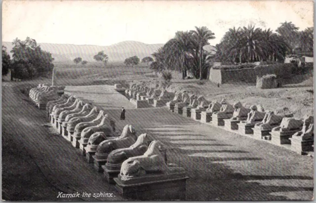 Vintage 1910s LUXOR Thebes EGYPT Postcard "Karnak the Sphinx" Avenue of Sphinxes