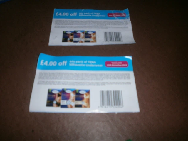 2 x £4 VOUCHERS OFF TENA SILHOUETTE UNDERWEAR - TOTAL £8 -EXPIRES 15TH DECEMEBER