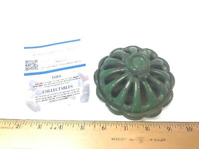 Vintage Green Cast Iron Incense Burner Dish With Lid Metal Painted Art Deco