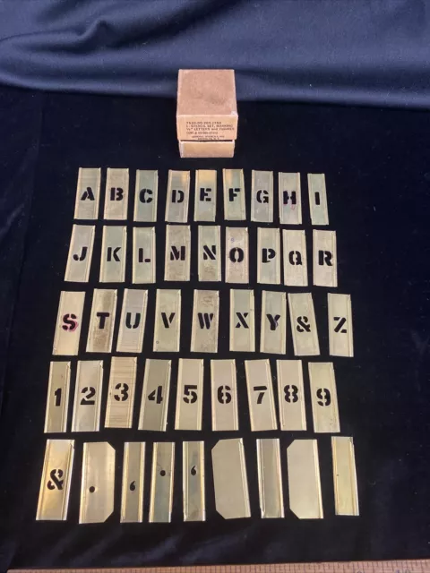 Vintage 1/2" Brass Stencil Set General Stencil Inc 45 Pieces Origin Box Complete