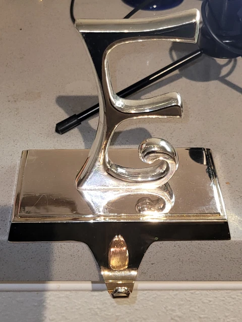 Pottery Barn Silver Tone Peace Stocking Holder Letter 'E'