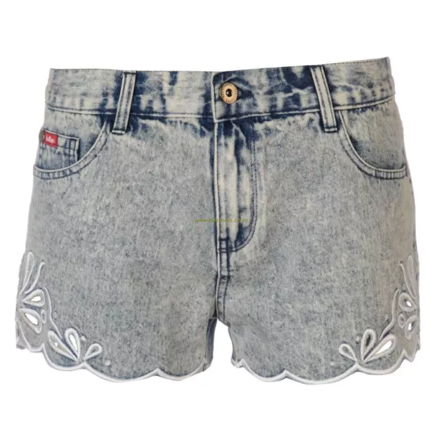 Lee Cooper Cut Out Denim lavaggio acido corto UK 12 LN192 EE 04