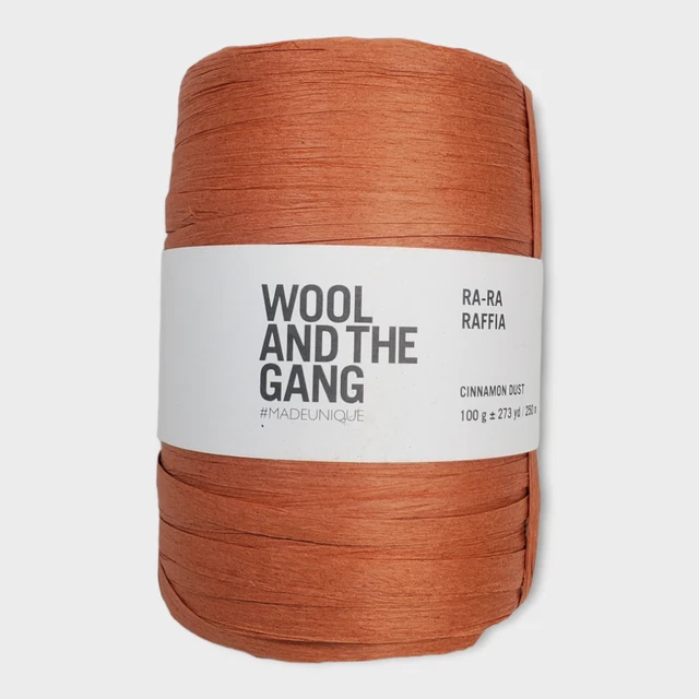 Nuevo hilo de ganchillo de canela en polvo Wool and the Gang Ra-Ra Raffia 273 yardas