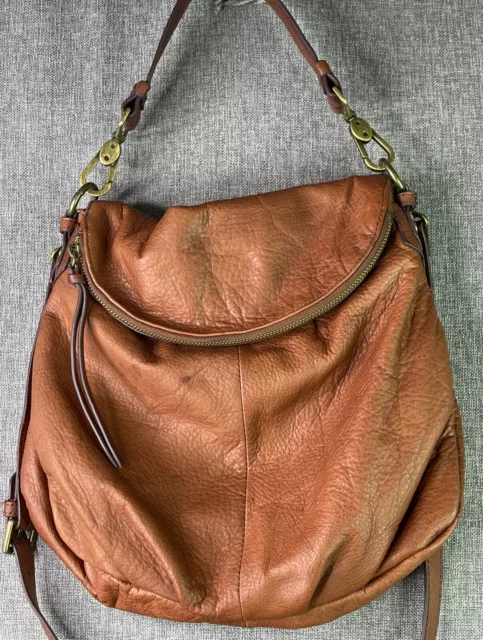 Margot Crossbody Bag Foldover Cognac Brown Leather Handbag Brass Accent