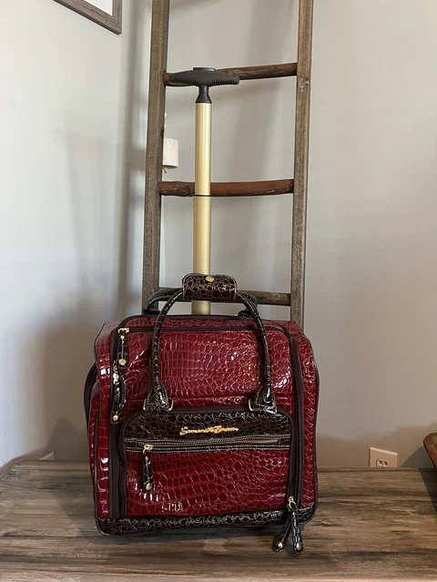 Samantha Brown 2 Piece Luggage Set Wheeled Weekender & Overnight, Burgundy/Black