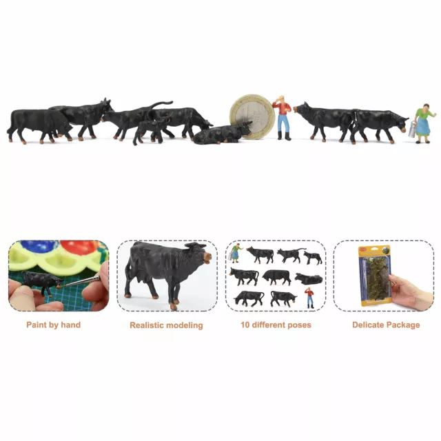 36pcs Model Trains HO Scale 1:87 Painted Black Cows Cattle Shepherd Farm Animals