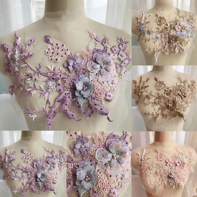 Lace Fabric For Clothes 3D Embroidery Applique Beaded Flowers Tulle Rhinestone!