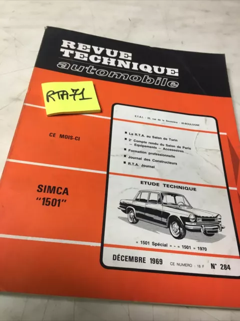 Simca 1501 et Spécial AM 1970 Revue Technique Automobile RTA édition fin 1969