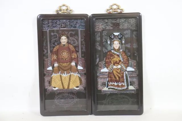 Chinesisches Kaiserpaar 2x Hinterglasgemälde im Holzrahmen China  (EW068)