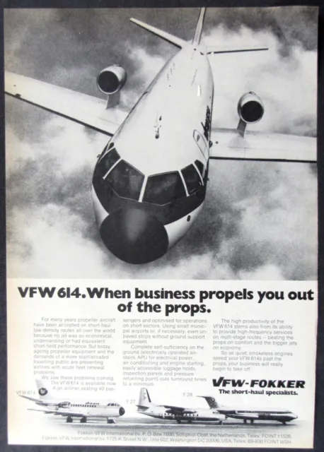 Vintage 1975 VFW-Fokker 614 Airliner Aircraft Print Ad
