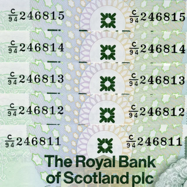 5 x Consecutive Last Prefix of Last Royal Bank of Scotland £1 Notes of Oct 2001