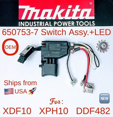 Assy de interruptor MAKITA 650753-7 OEM. + Circuito LED para XPH10Z XFD10Z XPH10R DDF482