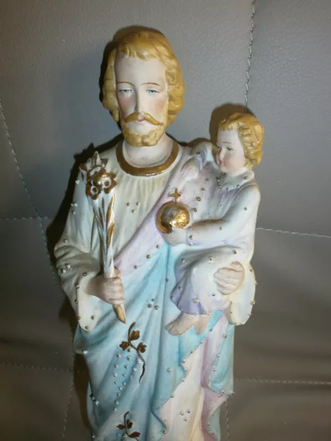 ANCIENNE STATUE RELIGIEUSE: SAINT JOSEPH ET JESUS/BISCUIT ANDENNE/XXè/H.30,5 cm 2