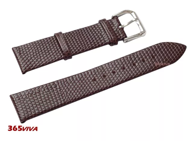 20mm Brown Genuine Leather Cowhide Lizard Grain Thin Watch Strap Bracelet Band