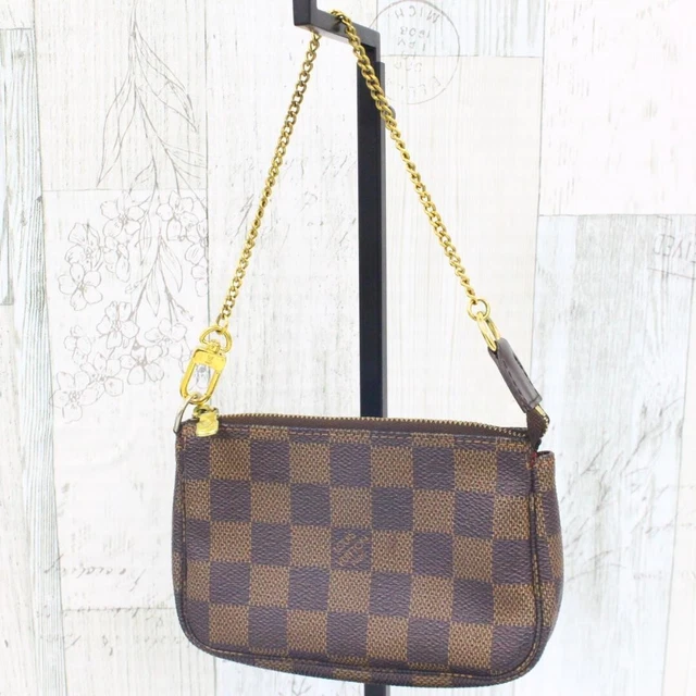 Auth LOUIS VUITTON Mini Pochette Accessoires N58009 Ebene Damier FL3068 Handbag