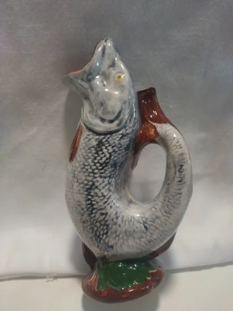 Antique Majolica Gurgling Fish Pitcher Gurgle Jug Pot Vase 6 3/4 Tall  Excellent
