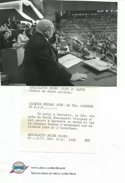 Photo Jacques Duclos/homme politique/originale/presse argentique/années 70