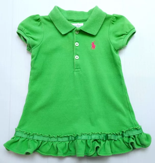 Baby Girls RALPH LAUREN Pique Cotton Green Frill Polo Dress 3-6 Months VGC