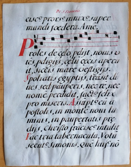 Original Blatt Manuskript Antiphonarium Pergament Folio (R) - 1550