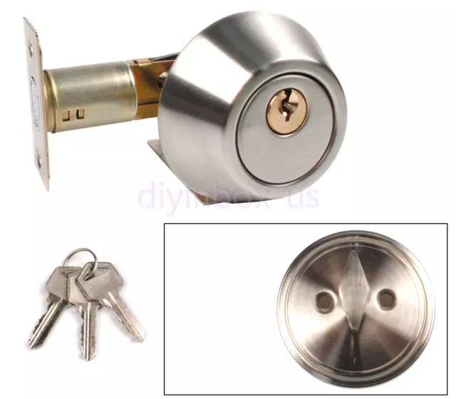 Silver Cylinder Deadbolt Door Lock Security Home Entry Handle Set with 3 keys