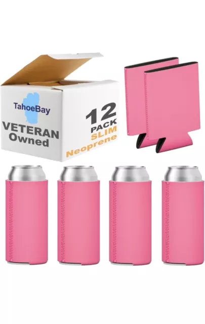TahoeBay Slim Can Coolers 12-Pack Blank Neoprene Sleeves Cooler Hot Pink 16oz