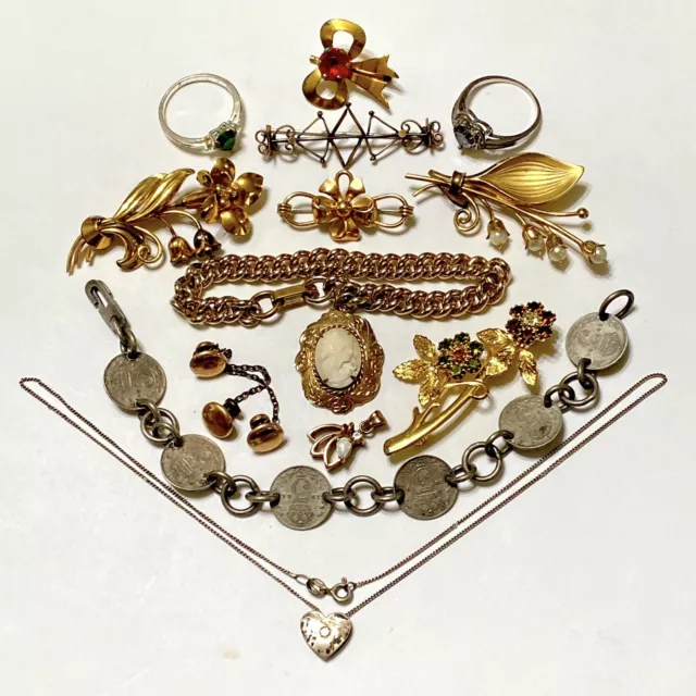 Gold-Filled Sterling Silver Victorian Art Deco Topaz Opal Pearl Mix Jewelry Lot