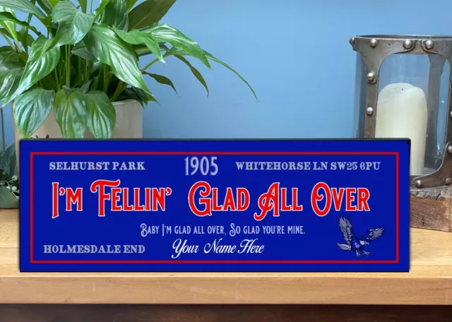 Personalised Crystal Palace fans Football Sign Wooden Plaque  Bar Wall RFP013