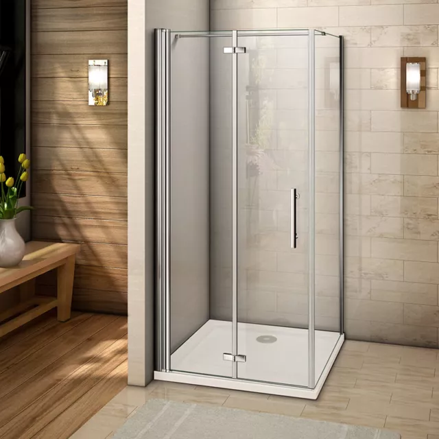 Frameless Hinged Bifold Shower Enclosure Glass Screen Door Panel Tray 700-1000mm