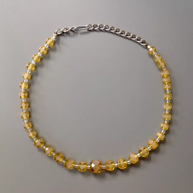 Vintage Art Deco Czech Frosted Pale Yellow Glass Bead Necklace 1930's/40's