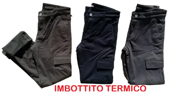 RIDOTTO! Pantalone Uomo Cargo Tasconi Imbottito termico regular Fit 46/60