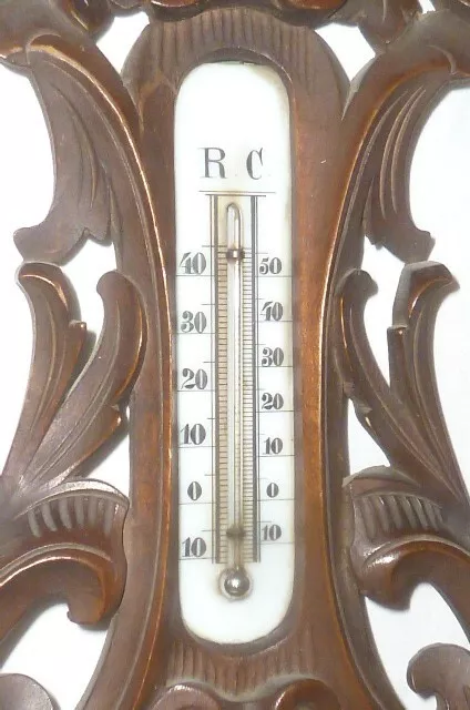 Altes Jugendstil Holz Barometer Thermometer Wettergerät Wetterstation carved RAR 3