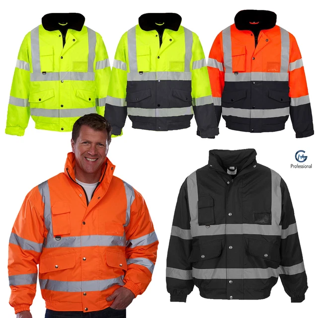 Hi Vis Viz High Visibility Bomber Jacket Waterproof Safety Work Security Coat