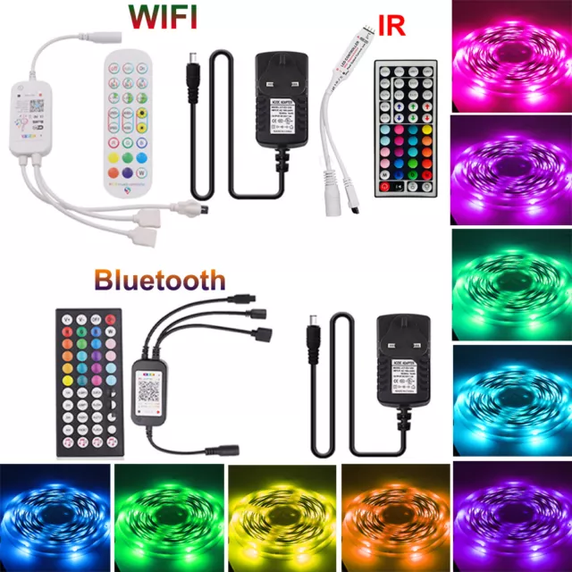 1-30M LED Strip Lights 5050 RGB WiFi Bluetooth Color Change Remote for Rooms Bar