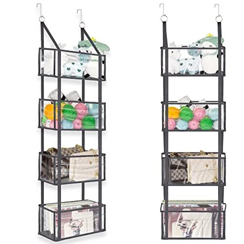 Over The Door Hanging Pantry Organizer - Wall Mount Storage with 4 Large Clea...