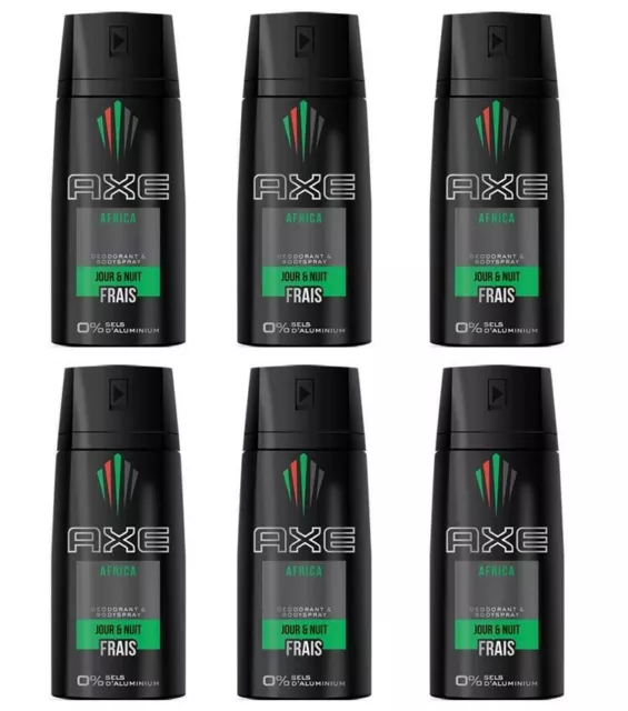 6pz AXE AFRICA deodorante spray corpo 150ml dedorante uomo NUOVO deo body