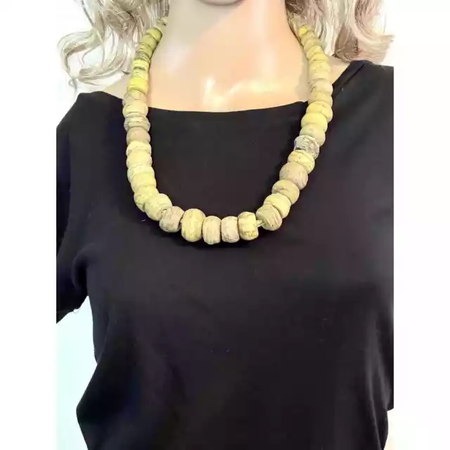 Vintage Trade Jewelry Antique Yellow Glass Hebron Beads Necklace Sudan African