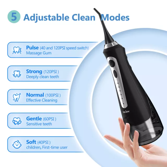 SEJOY Cordless Water Flosser Floss Dental Oral Irrigator Teeth Cleaner 8Jet Tips 2