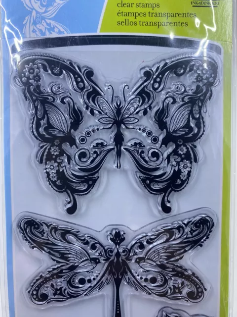 INKADINKADO Clear Stamp Set MINDSCAPES Butterfly Dragonfly Flower Crafts 3