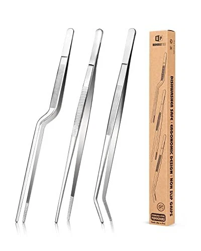 12 inch Fine Cooking Tweezers Set Professional Stainless Steel Food Tongs Kit...