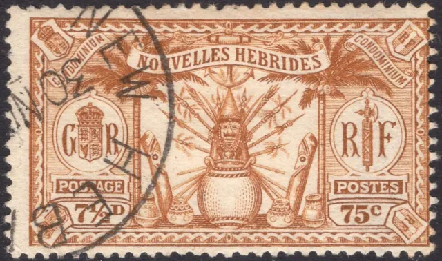 NEW HEBRIDES (FRENCH)-1925 75c (7½d) Yellow-Brown Sg F49 FINE USED