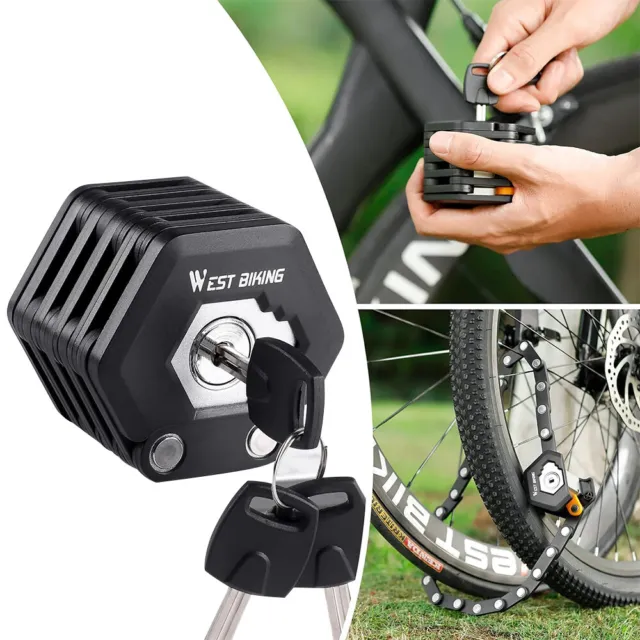 Foldable Bike MTB Locks Anti-Theft Bicycle Lock Security Bike Chain Lock w/Keys