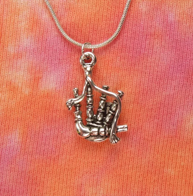 Bagpipes Necklace, Musical Woodwind Instrument Charm Pendant Scottish Scotland